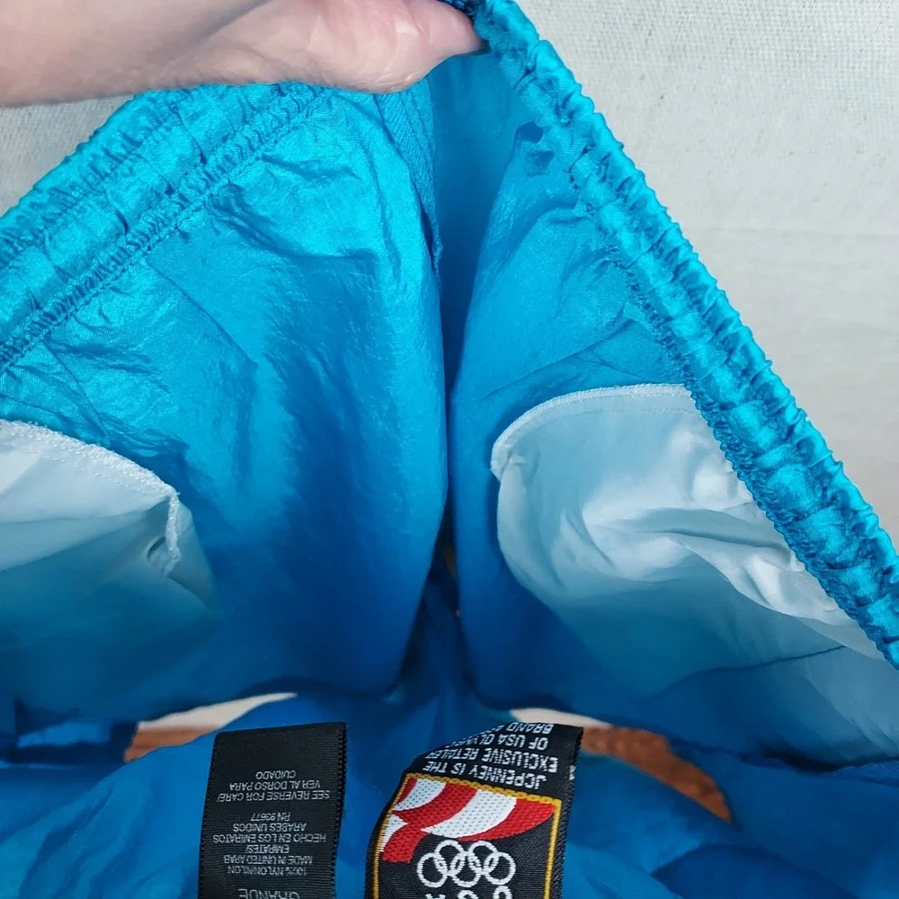 USA Olympic Swim Trunks Mens L Blue Nylon Drawstring Logo ShortsClassic...